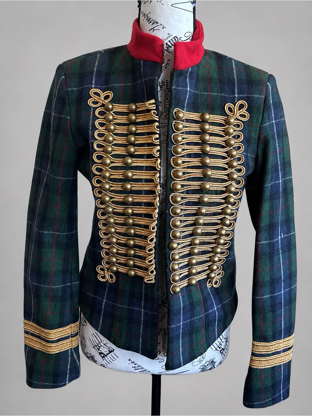 Denim & Supply Ralph Lauren Tartan Plaid Wool Military Jacket Napoleon Gold S - Picture 2 of 14